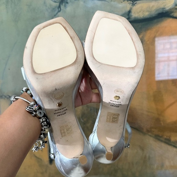 ?STUART WEITZMAN? Ankle Strap Platform Sandal In Silver Size: 9.5B
